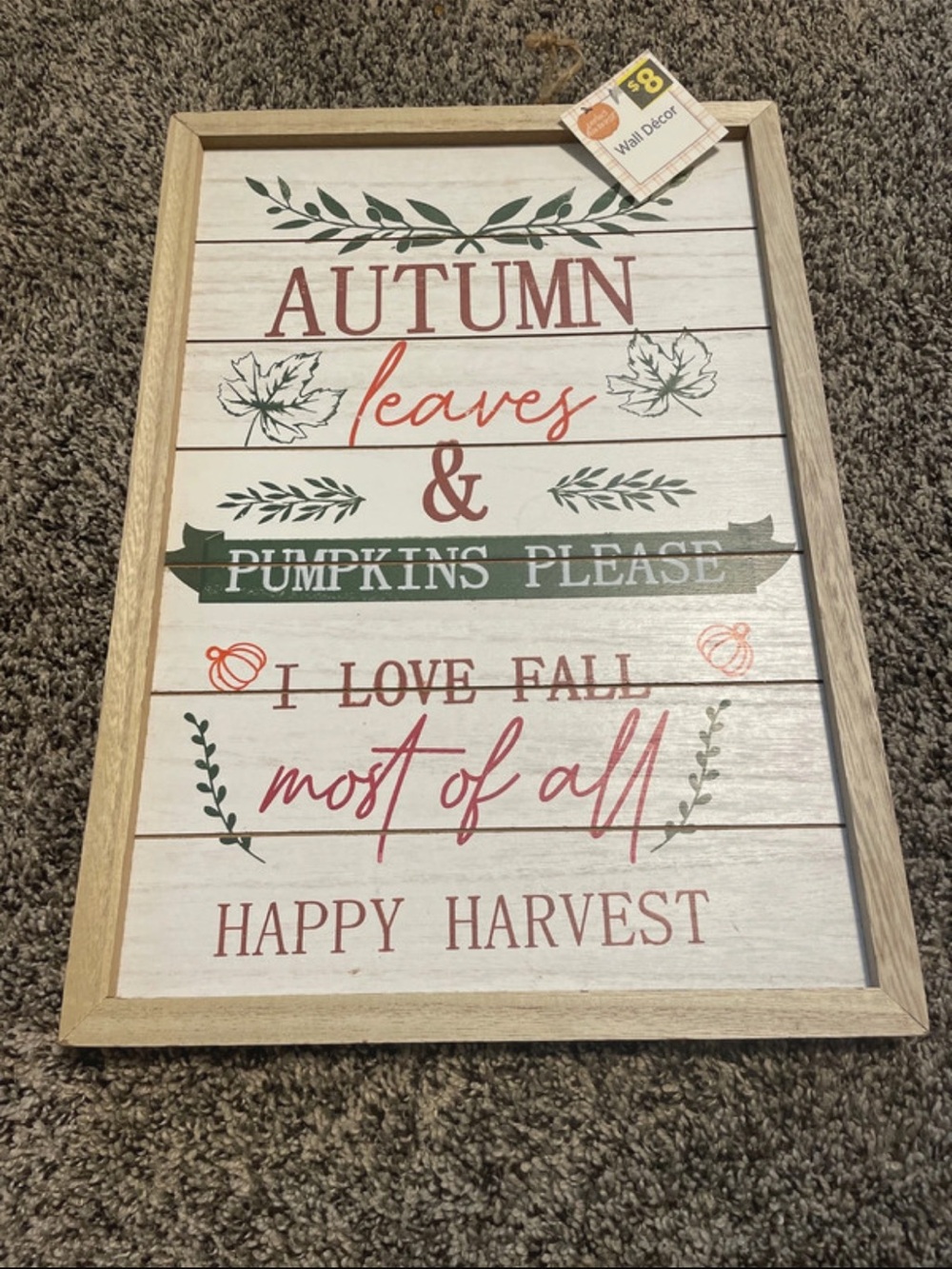 Autumn Leaves & Pumpkins Please Wall Decor - Red, Green